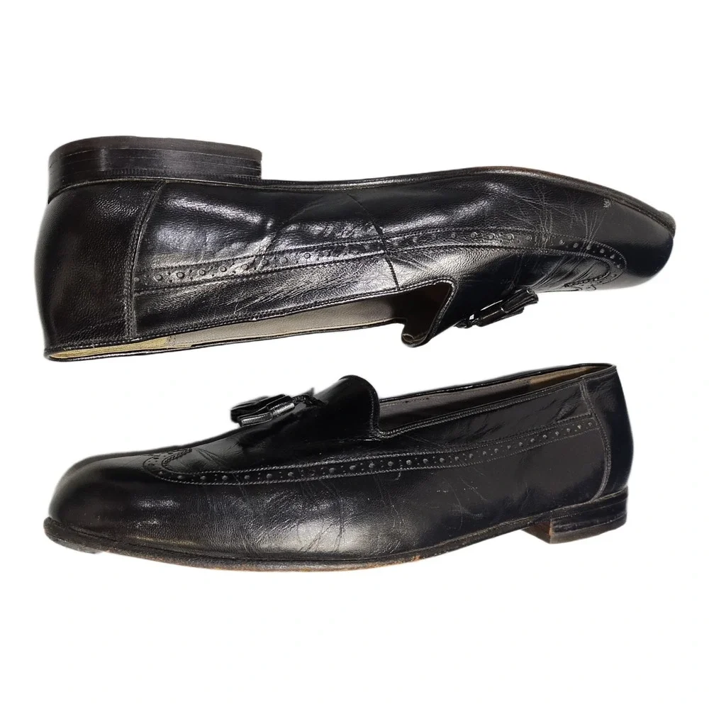 Florsheim Wingtip Loafers Mens US 10EEE Black Tassel Pointed Toe Comfort Slip On